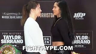 AMANDA SERRANO & KATIE TAYLOR FIRST FACE OFF; STARE DOWN & SIZE EACH OTHER UP