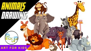 Animals Drawing for kids | Crayons Drawing for kids | Coloring | Sketching