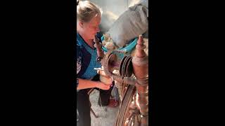 Maria - Novasaratovka, Gedebey showing spinning wheel \u0026 whole process of making yarn from her wool.