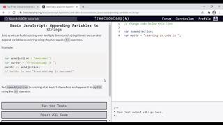 30 - Learn Basic JavaScript Appending Variables to Strings