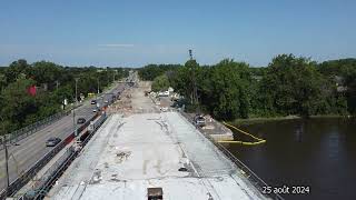 Construction du pont de L'Île Bizard le 25 août 2024