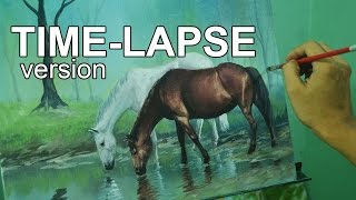 Time-lapse Acrylic Painting Demo - Horses in Misty Forest by JM Lisondra