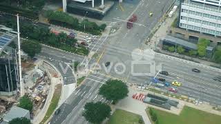 Singapore   Circa Aerial time lapse of a busy intersection in Singapore