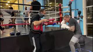 Padwork with bodywork boxing drills