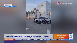 Mini-biker riders run red light, crash into SUV in Beverly Hills