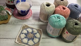 【お昼ライブ】四角いアフリカンフラワーモチーフ☆バッグを作る予定です☆コットナブル消費crochet African flower motif☆