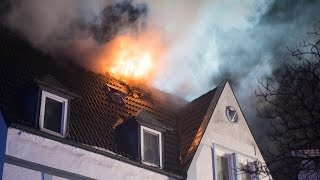 Roof Fire in Germany Firefighters