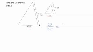 Using proportions to solve similar triangles for an unknown side