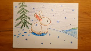Как нарисовать зайчика зимой? Просто! Рисунок Зайчик / Нарисуй-ка!