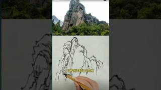 一分钟带你看懂山石写生，How to draw a good landscape painting #水墨画 #watercolorpainting #中国画 #art #shorts