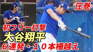 圧巻！大谷翔平 初フリー １８スイング ６連発含む１０本柵越え！現地ファン・メディア衝撃！ロバーツ監督「東京開幕戦は山本由伸、佐々木朗希先発を示唆」