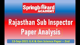 Rajasthan Police Sub Inspector ( PSI ) GK & GS Paper Analysis 13 Sep 2021
