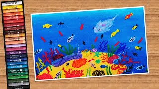 Under water nature scenery drawing for beginners with oil pastels - Deep Sea Scenery nature drawing
