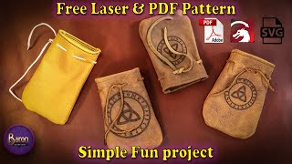 How to make a leather drawstring coin pouch. Free pattern.