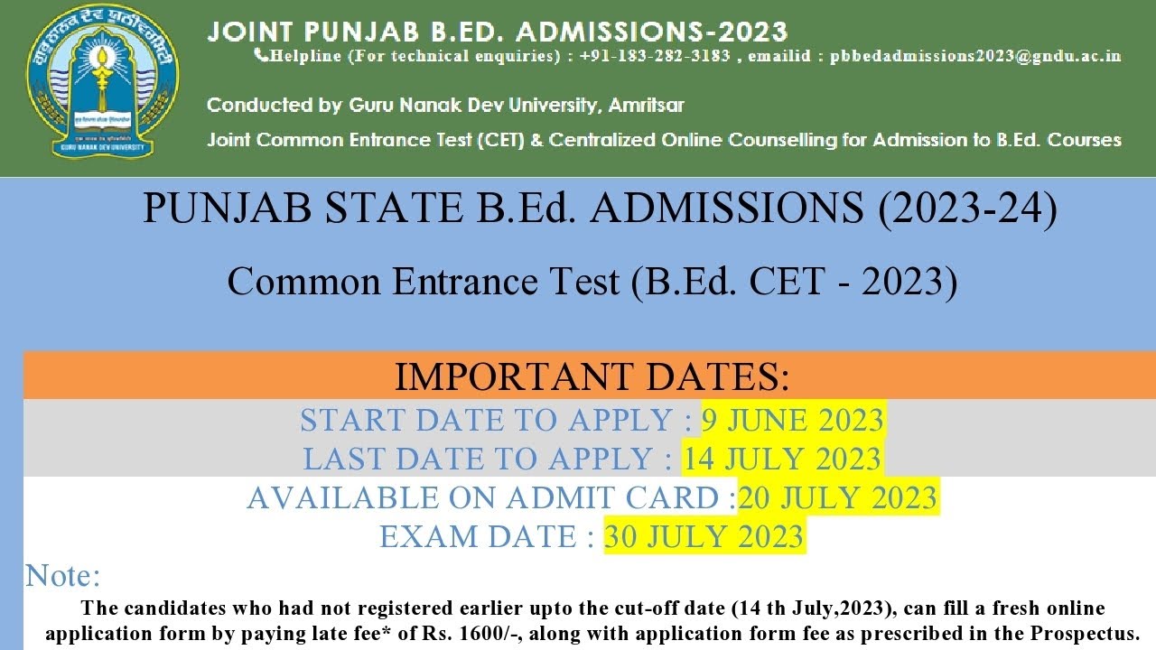 Punjab B. Ed Admision 2023-24 Full Notifications Details # ...