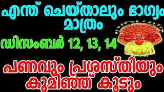 എന്ത് ചെയ്താലും ഭാഗ്യം മാത്രം, ഡിസംബർ 12, 13, 14 പണവും പ്രശസ്തിയും കുമിഞ്ഞ് കൂടും