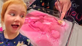 BARBIE MAGiC MAKEOVER!! Pink Color Reveal Spa inside our House! (pretend swimming pool)