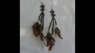 Needle Tatting Earrings With Feathers