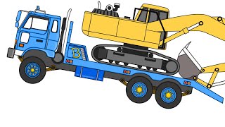 วาดรูป รถเทรลเลอร์ขนรถแม็คโคร 【ibisPaint】 How to Draw a trailer truck with excavator