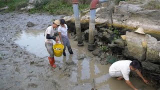 两小伙花150块钱买油狂抽大水坑，3小时后收获十多斤鱼，赔了