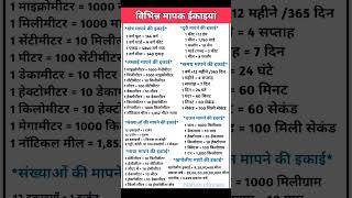 विभिन्न मापन की इकाई || various units of measurement || vibhinn mapan ki ikayi (map taul ki ikayi)