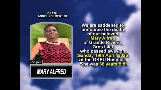 Mary Alfred ~ Short Obituary