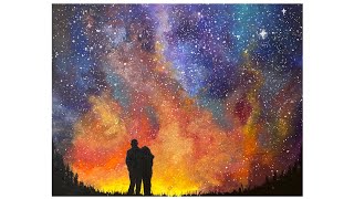 Galaxy Painting Time-lapse| Starry Night Painting| Couple in Galaxy| Acrylic Painting|Process Video