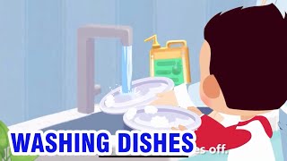 Kids Conversation - How to Teach Kids to Wash Dishes - Learn English for Kids