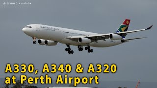 AirAsia X A330, South African Airways A340 \u0026 AirAsia Indonesia A320 at Perth Airport.