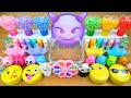 Emoji Slime mixing 2024 - Mixing makeup, loads of glitter and much more into clear slime with emojis