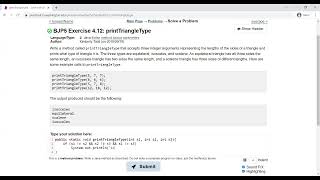 Exercise 4.12 (printTriangleType) Java Tutorial || Practice-It