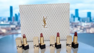 YSL ROUGE PUR COUTURE  HOLIDAY LIPSTICK SET UNBOXING | SHADE AND SWATCHES! (SUB)