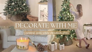 DECORATING THE CHRISTMAS TREES 2023 | neutral gold, white \u0026 green theme 🎄