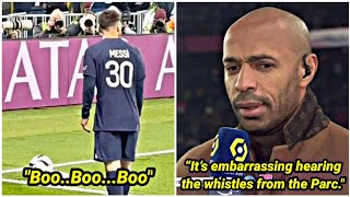 Thierry Henry's reaction when Lionel Messi is booed and whistled again by PSG fans