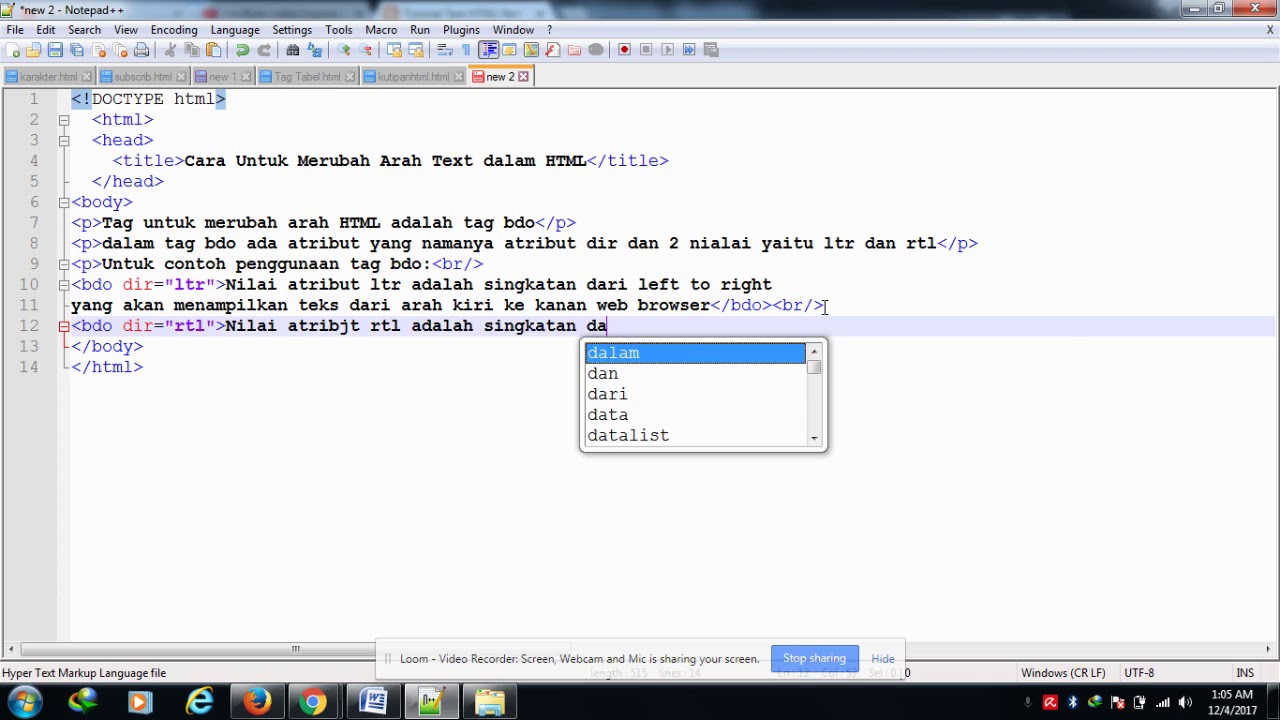 Tutorial Text HTML Part 7 Cara Untuk Merubah Arah Text Dalam HTML (tag ...