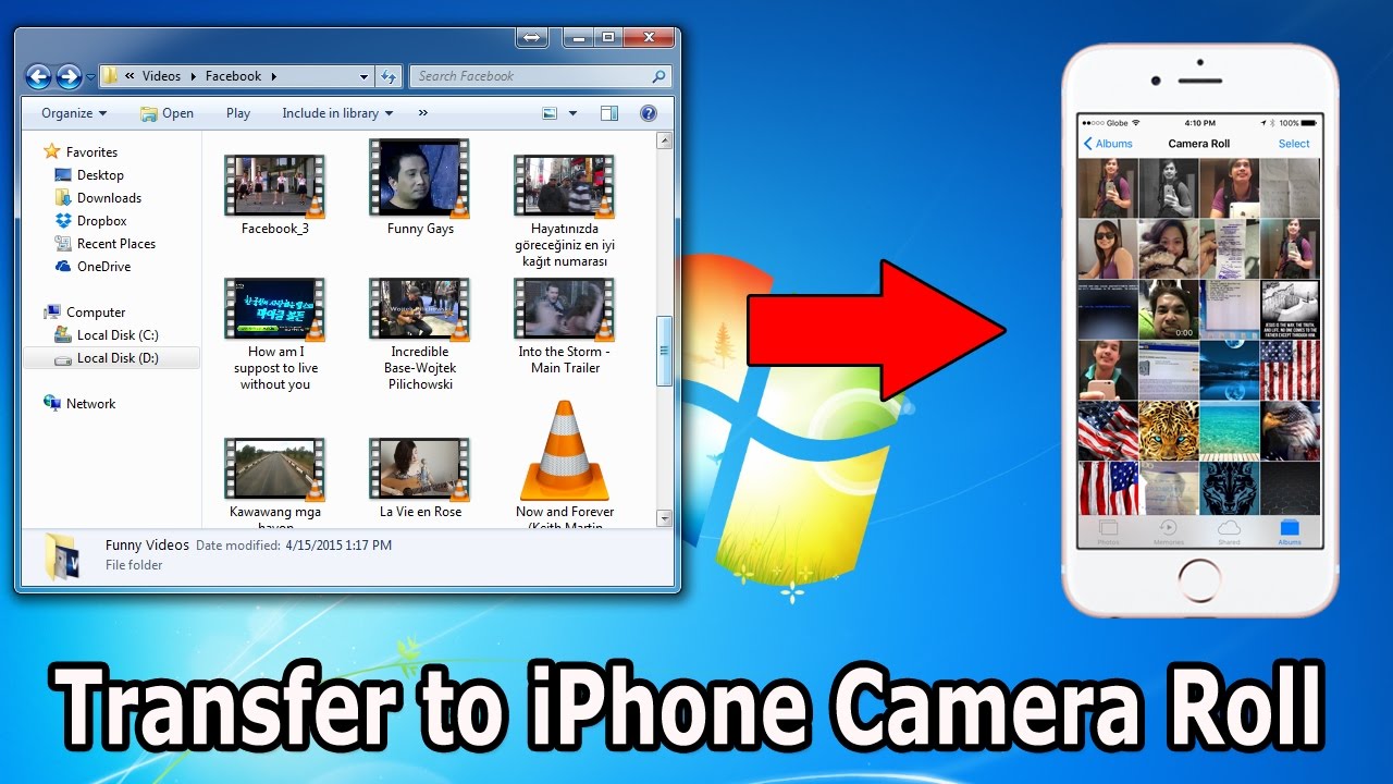 How To Transfer Photos/videos From Computer To Iphone Camera Roll - YouTube