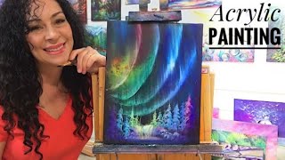 ACRYLIC PAINTING TUTORIAL ✨HOW TO PAINT NORTHERN LIGHTS| AURORA BOREALIS STEP BY STEP