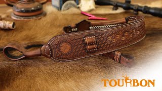 TOURBON Cowhide Leather Rifle Sling Hunting Gun Carry Strap with 243, 30-06, 30-30 Ammo Holder Loops