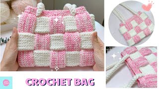 crochet bag| Móc chiếc túi đeo vai hoạ tiết caro| ChâuCrochet#143