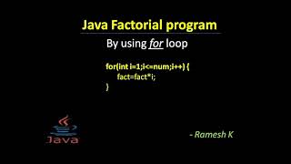 Java Factorial Program using for loop with full explanation -Ramesh Kodumuru
