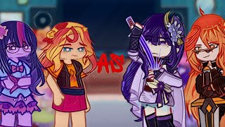 Equestria girls react to Sunset and Twilight as Mavuika and Raiden Ei (🇺🇲🇷🇺) [part1]