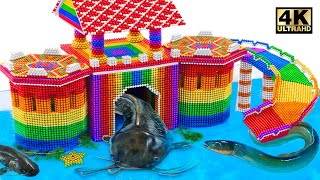 ASMR VIDEO | Build Castle Catfish Eel House With Water Slide, Swimming Pool From Magnetic Balls