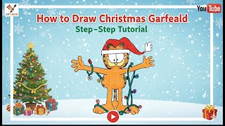 How to Draw Christmas Garfield 🎄Wrapped in Lights 🎅 Easy Tutorial