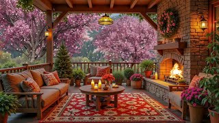 Morning Spring in Cozy Cabin Ambience 🌸 Relaxing Piano, Flowing Stream and Fireplace to Unwind