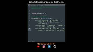 Convert string date into pandas datetime type | Python Data Engineering | Python Coding Tutorial
