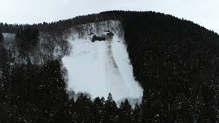 冬の里山の急斜面で起こった雪崩の跡をドローン撮影。大沢「大」文字ならぬ『大沢「７」文字』。 - 山形県酒田市八幡地域 大沢地区（2022年1月26日）【庄内の風景。】