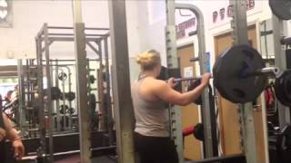 Intense muscle , september ISOM , Corinne ingman squatting