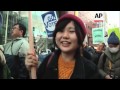 students protest against abe s defence policies