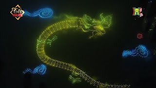 Hình tượng "Rồng thời Lý" bay lượn trên bầu trời Hà Nội trong buổi tổng duyệt Lễ hội ánh sáng