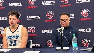 Coach McKay and Zach Cleveland after Liberty falls to WKU to open CUSA Play